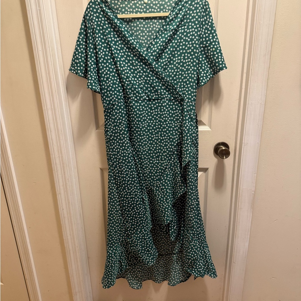 Fun Green Polka Dot Wrap Dress